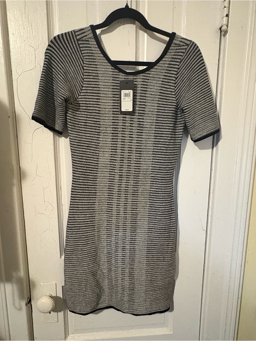 Guess NWT - Gray Striped Knit Short Sleeve Body con Dress